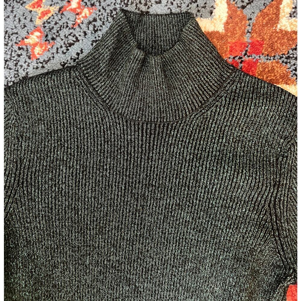 Diane Von Furstenberg Metallic Green Merino Wool Mock Neck Sweater Size Medium - Picture 3 of 8